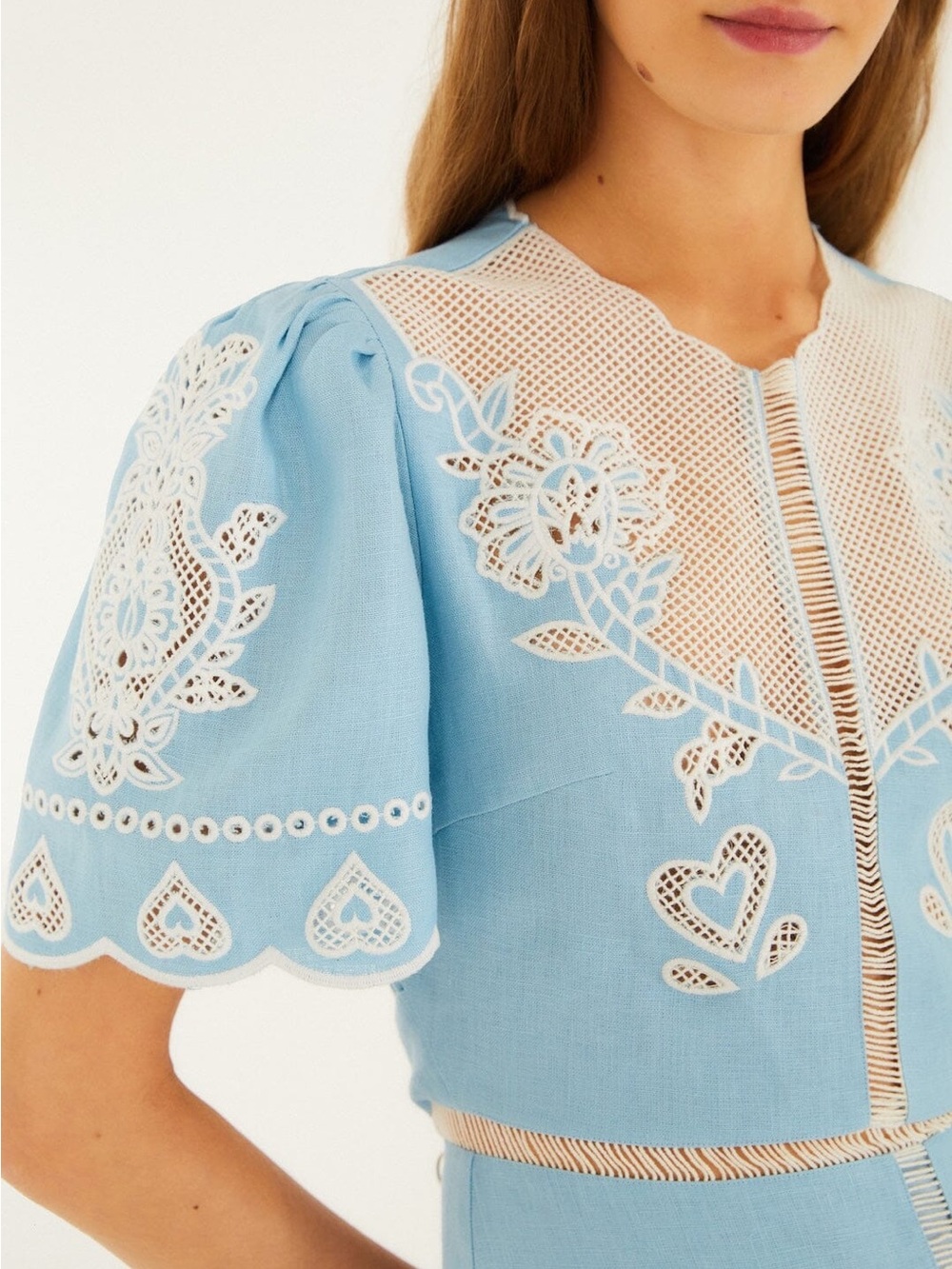 FARM RIO Light Blue Embroiderede Midi Dress - Picture 2 of 5